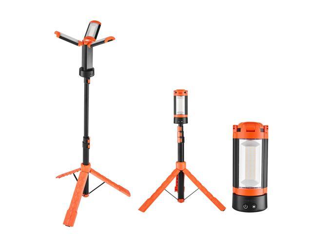 LED Work Light with Stand, 8Ah, Rechargeable Cordless Camping Light, with 3 Lamp Heads, Detachable Tripod Stand, 2200 Lumens 3000K-6500K Dimmable,...