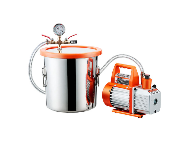 3 Gallon Vacuum Chamber with Pump, 3.5 CFM, Stainless Steel Degassing Chamber Kit, Single Stage Vacuum Pump, Tempered Glass Lid, 4.92 ft Hose, Oil,...