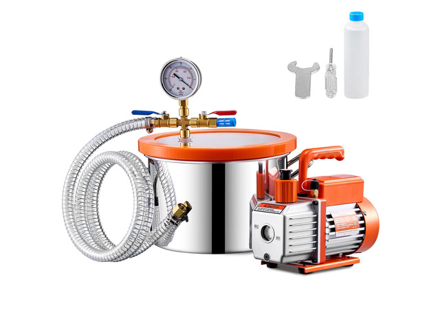 1.5 Gallon Vacuum Chamber and 3.5 CFM Pump Kit, Stainless Steel Chamber, Single Stage Vacuum Pump Degassing Chamber Kit, with Acrylic Lid, Oil,...
