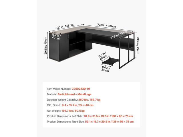 L-Shaped Executive Desk, Large Modern Office Table with Drawers & Storage Cabinet, Heavy Duty Wooden Executive Table with CPU Stand, 350 LBS Load...