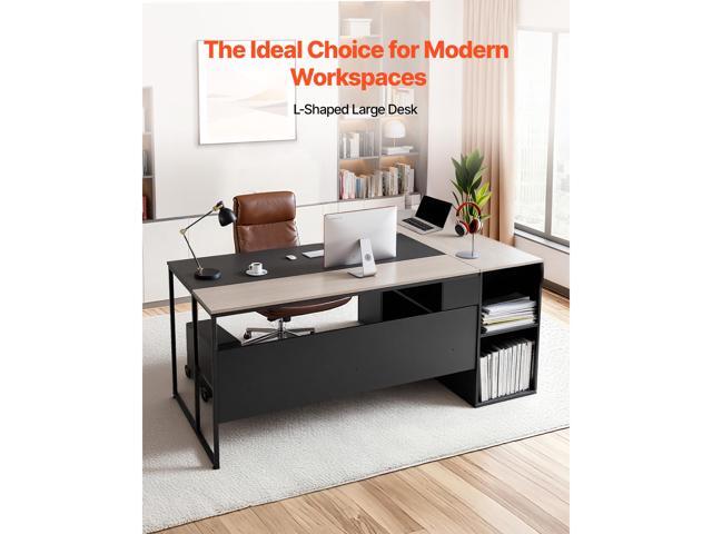 L-Shaped Executive Desk, Large Modern Office Table with Drawers & Storage Cabinet, Heavy Duty Wooden Executive Table with CPU Stand, 350 LBS Load...