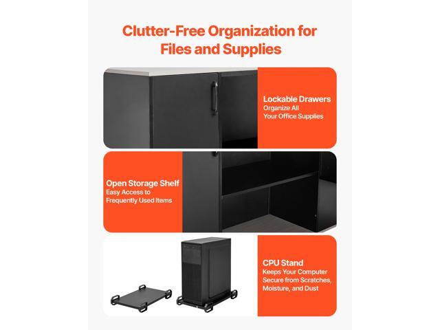 L-Shaped Executive Desk, Large Modern Office Table with Drawers & Storage Cabinet, Heavy Duty Wooden Executive Table with CPU Stand, 350 LBS Load...