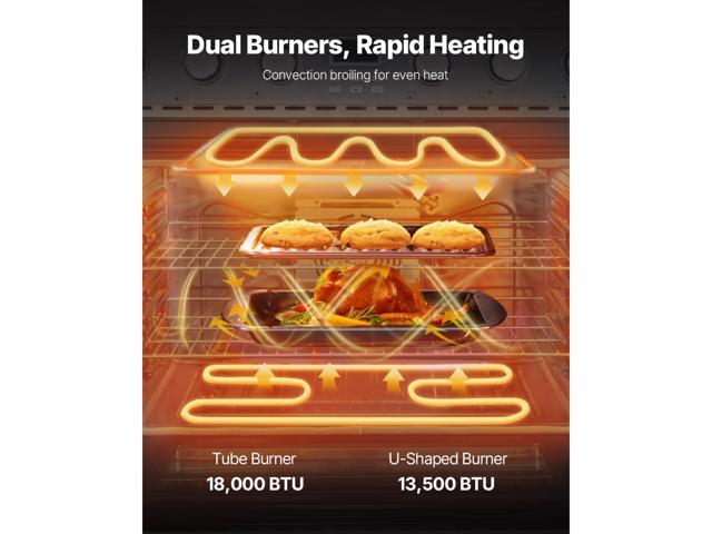 Gas Range Oven, 35.9 Inches Width, Freestanding Stainless Steel Stove and Oven with 6 Sealed Cooktop Burners, Easy Reach Racks, Halogen Light, 6.0...