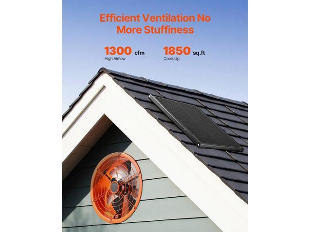 Gable Mount Fan, 14 Inch Solar Power Attic Exhaust Fan with Adjustable Thermostat & Outer Mesh, 1300 CFM House Ventilator Cool Upto 1850 Sq. Ft,...