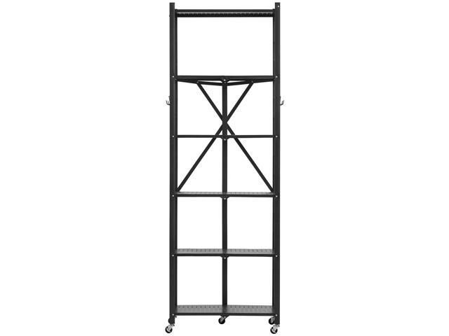 6-Tier Foldable Storage Shelf, 24W x 12D x 72H Inch Folding Metal Rack Shelving Unit, No Assembly Organizer Shelf with 5 Wheels & 4 Hooks for...