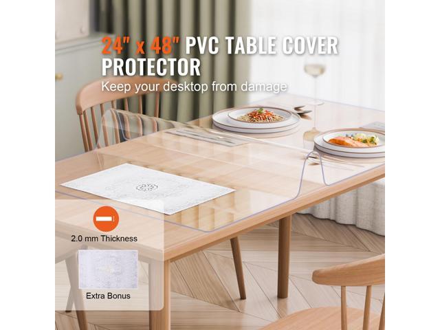 Plastic Table Cover, 24 x 48 Inch 2.0 mm Thick Clear Table Protector, Rectangle PVC Desk Mat, Waterproof & Easy Cleaning Desk Pad Tablecloth, for...