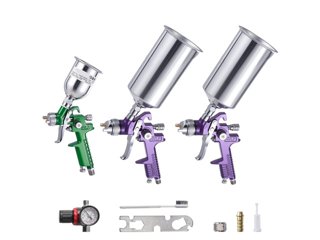 3-Piece Air Spray Gun Kit, Professional Auto Paint Spray Gun Set with 3 Nozzles (1/1.4/1.8mm), 3 Cups & Air Regulator, Gravity Feed Automotive...