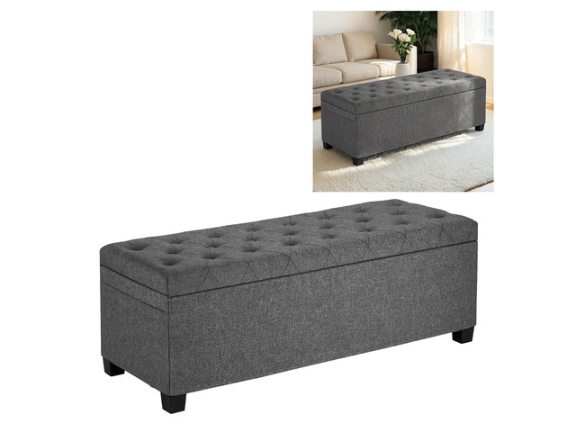 Storage Ottoman Bench, Button-Tufted End of Bed Bench with Side Bags, Flip-up Upholstered Storage Chest with Metal Frame, Linen Bed Ottoman for...