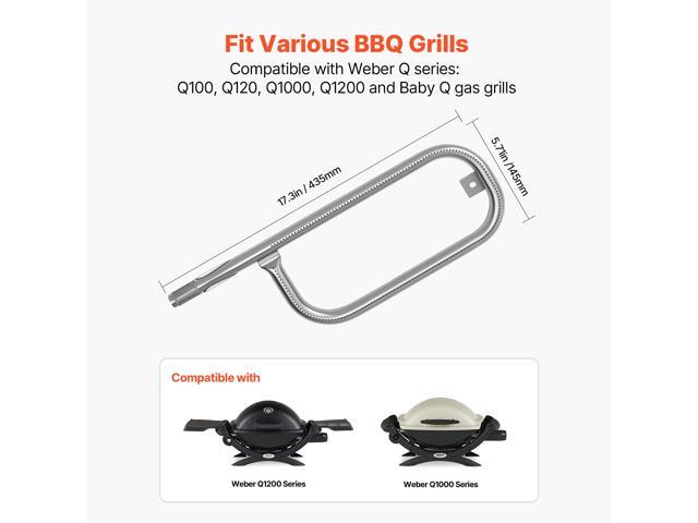 Grill Burner Tube for Weber Q100, Q120, Q1000, Q1200, Baby Q Gas Grills, 17 inch 304 Stainless Steel Tube Burner for Weber 516001, 516002,...