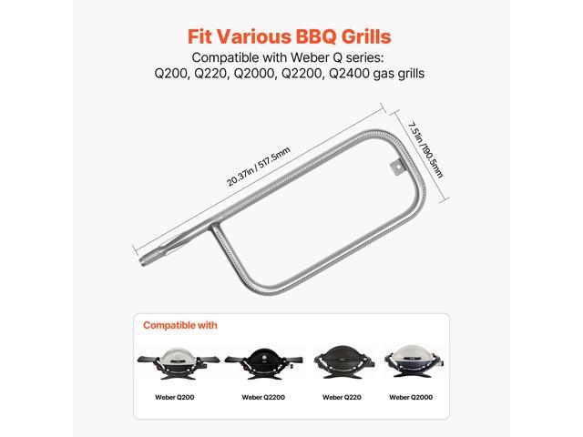 Grill Burner Tube for Weber Q200, Q220, Q2000, Q2200, Q2400, 20.5 inch 304 Stainless Steel Tube Burner for Weber 396000, 396001, 396002, 566002,...