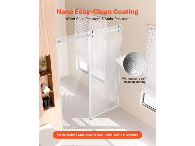 Frameless Shower Door, 58-59 W x 75 H in, Shower Sliding Glass Door with 5/16 in(8mm) Clear SGCC Tempered Glass, Waterproof Shatterproof NANO...