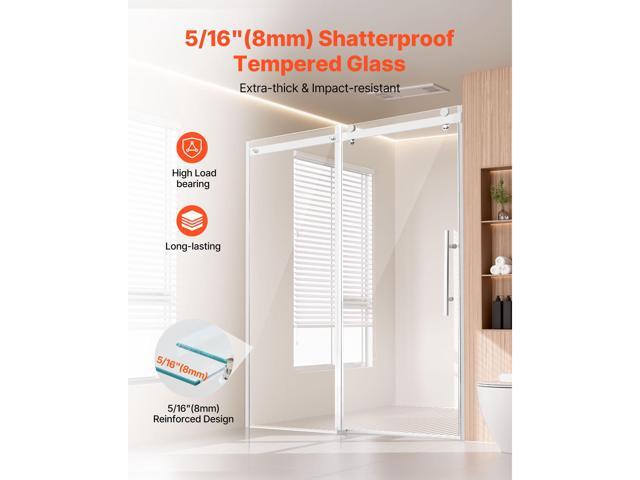 Frameless Shower Door, 58-59 W x 75 H in, Shower Sliding Glass Door with 5/16 in(8mm) Clear SGCC Tempered Glass, Waterproof Shatterproof NANO...