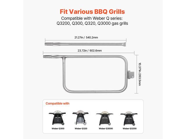 Grill Burner Tube for Weber Q3200, Q300 (2013 & earlier), Q320, Q3000 (2014 & newer), 23.75 inch 304 Stainless Steel Tube Burner for Weber 404341,...