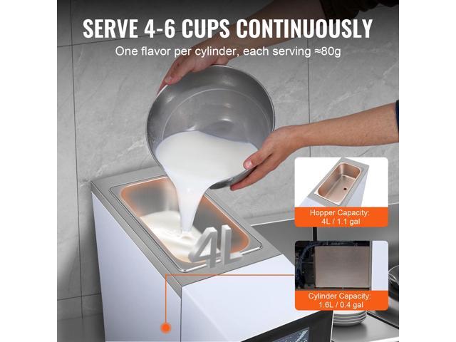 Commercial Ice Cream Machine, 10.6 QT/H Yield, 1000W Single Flavor Countertop Soft Serve Ice Cream Maker, with 4L Hopper 1.6L Cylinder, LCD Panel...