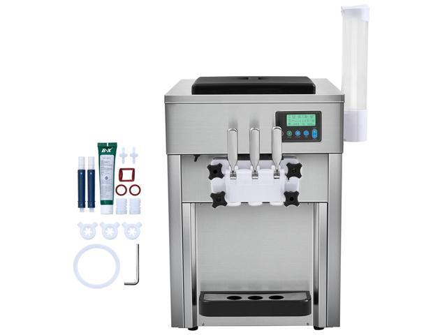 Commercial Ice Cream Machine, 21 QT/H Yield, 1800W 3-Flavor Countertop Soft Serve Ice Cream Maker, 2 x 4L Hopper 2 x 1.8L Cylinder, LCD Panel Auto...