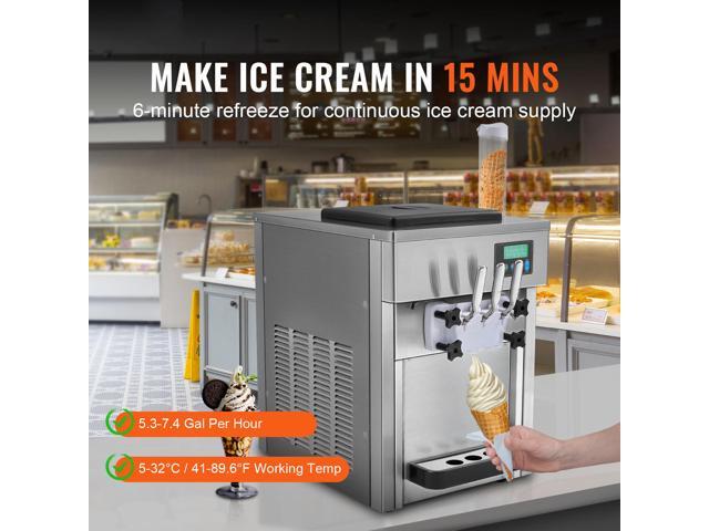 Commercial Ice Cream Machine, 21 QT/H Yield, 1800W 3-Flavor Countertop Soft Serve Ice Cream Maker, 2 x 4L Hopper 2 x 1.8L Cylinder, LCD Panel Auto...