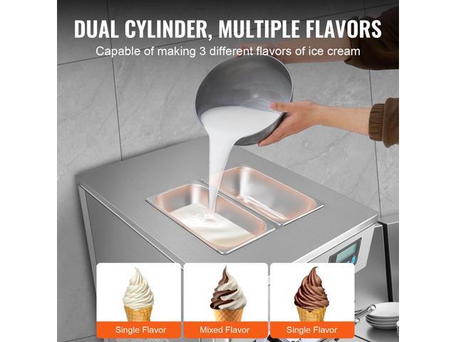 Commercial Ice Cream Machine, 21 QT/H Yield, 1800W 3-Flavor Countertop Soft Serve Ice Cream Maker, 2 x 4L Hopper 2 x 1.8L Cylinder, LCD Panel Auto...
