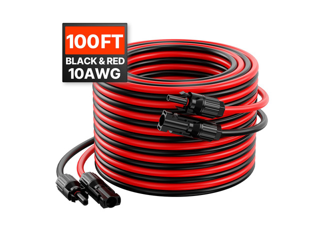 100FT Solar Panel Extension Cable, 10AWG Solar Extension Cable Wire with Female & Male Waterproof Connectors, 6mm² PV Cable for Home, Ship and RV...