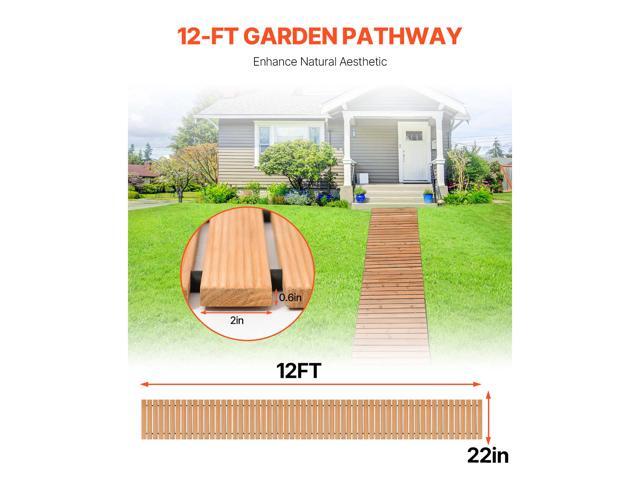 Wooden Garden Pathway, 12 ft L x 22 in W, Non-Slip Straight Garden Walkway, Roll Out Cedar Outdoor Walkway Path with Wire Rope Connection,...