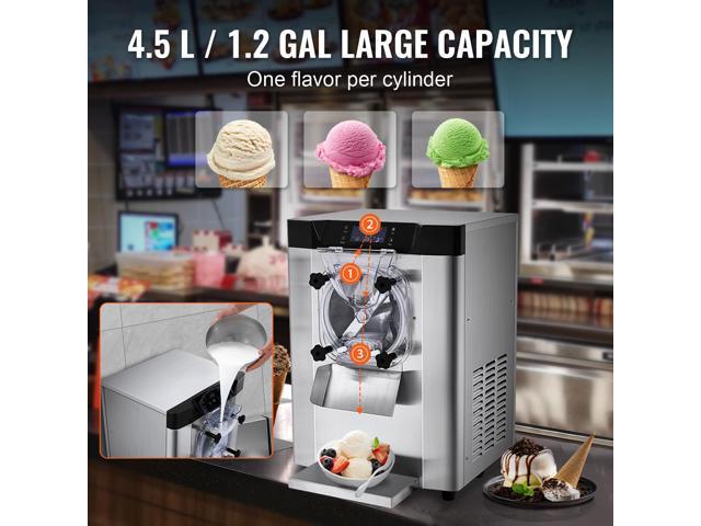 Commercial Ice Cream Machine, 12 L/H Yield, 1713W Single Flavor Countertop Hard Serve Ice Cream Maker, 4.5L Stainless Steel Cylinder, LED Panel...