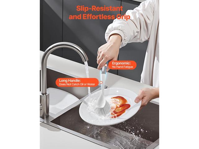 Dish Brush, 4 Pack Kitchen Scrub Brushes with PP Handle, Dish Cleaning Brushes with Curved Bristles, Ideal for Pots, Pans, Sink and Stove, 2 Gray +...
