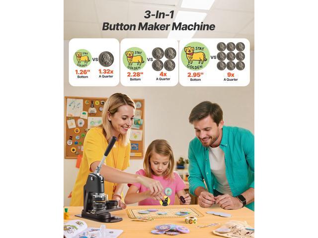 Button Maker Machine, 1.26/2.28/2.95 inch 3-in-1, Plastic Pin Maker with 300pcs Button Parts, Circle Cutter and Magic Book, Reinforced Ergonomic...
