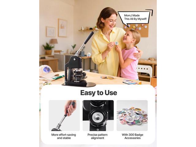 Button Maker Machine, 1.26/2.28/2.95 inch 3-in-1, Plastic Pin Maker with 300pcs Button Parts, Circle Cutter and Magic Book, Reinforced Ergonomic...