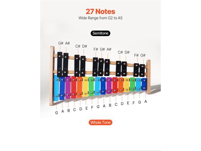 Glockenspiel Xylophone, 27 Notes, Professional Xylophone Percussion Instrument, with Colorful Metal Keys, Includes 4 Mallets, Carrying Bag,...