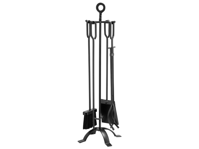 Fireplace Tool Set, 5 PCS Fire Tool Set and Holder with Four-Prong Stand, Tongs, Ash Shovel, Brush, Fire Place Poker, Wrought Iron Fireplace...