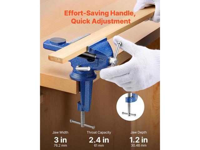 VEVOR Bench Vise, 3 Inch, Portable Workbench Vice with 360° Swivel Base, Quick Release Rotating Bench Clamp, Raised Base, Cast Iron Construction,...
