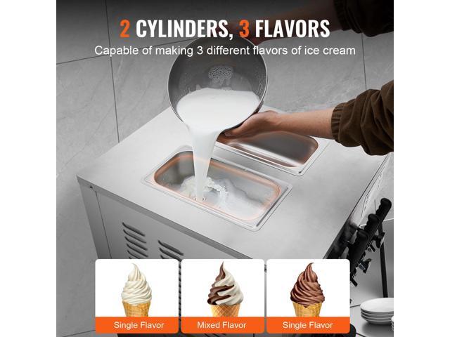 2200W Commercial Soft Ice Cream Machine 3 Flavors 5.3 to 7.4Gallon per Hour PreCooling at Night Auto Clean LCDPanel for Restaurants Snack Bar, Sliver