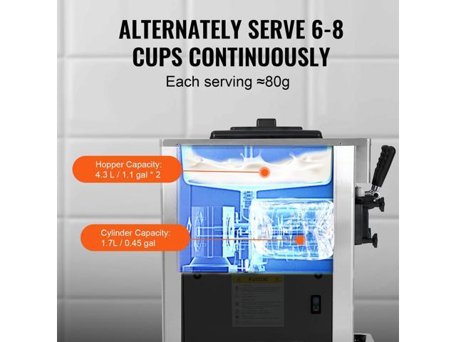 2200W Commercial Soft Ice Cream Machine 3 Flavors 5.3 to 7.4Gallon per Hour PreCooling at Night Auto Clean LCDPanel for Restaurants Snack Bar, Sliver