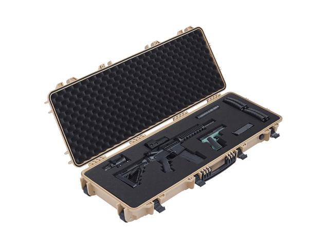 Hard Rifle Case, Lockable Rifle Case with Pre-cut Foams, 42 in Movable Gun Storage with Wheels, IP67 Waterproof & Dustproof Pistol Storage for...