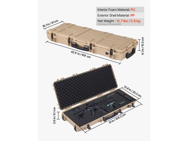Hard Rifle Case, Lockable Rifle Case with Pre-cut Foams, 42 in Movable Gun Storage with Wheels, IP67 Waterproof & Dustproof Pistol Storage for...