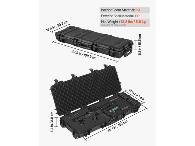 VEVOR Hard Rifle Case, Lockable Rifle Case with Pre-cut Foams, 40 in Gun Storage with Wheels, IP67 Waterproof & Dustproof Movable Large Pistol...