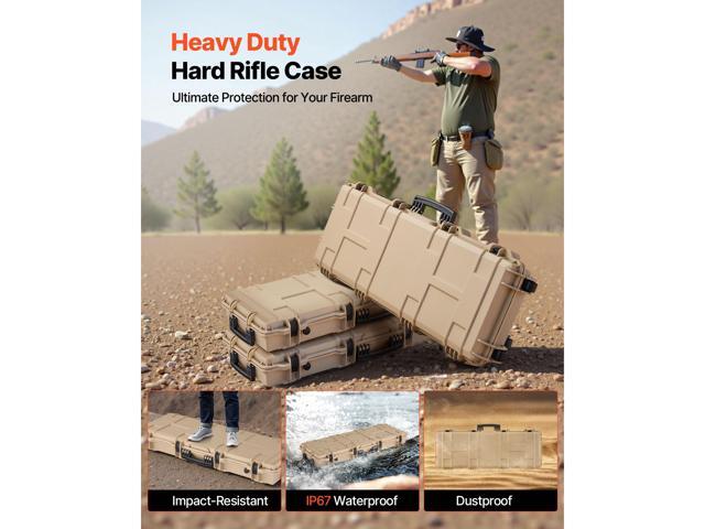 Hard Rifle Case, Lockable Rifle Case with Pre-cut Foams, 42 in Movable Gun Storage with Wheels, IP67 Waterproof & Dustproof Pistol Storage for...