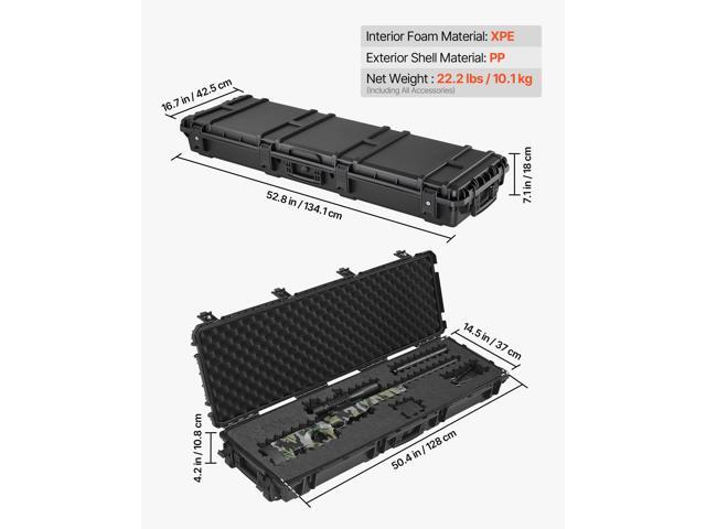 Hard Rifle Case, Lockable Rifle Case with Detachable XPE Foam, 50 in Gun Storage with Wheels, IP67 Waterproof & Dustproof Pistol Storage Cases for...