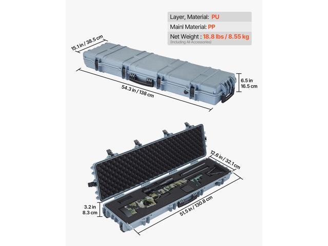 Hard Rifle Case, Lockable Rifle Case with Pre-cut Foams, 50 in Movable Gun Storage with Wheels, IP67 Waterproof & Dustproof Pistol Storage for...