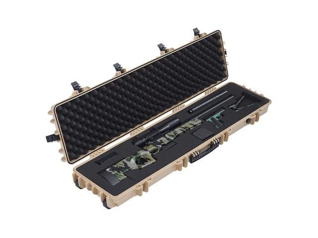 Hard Rifle Case, Lockable Rifle Case with Pre-cut Foams, 50 in Movable Gun Storage with Wheels, IP67 Waterproof & Dustproof Pistol Storage for...