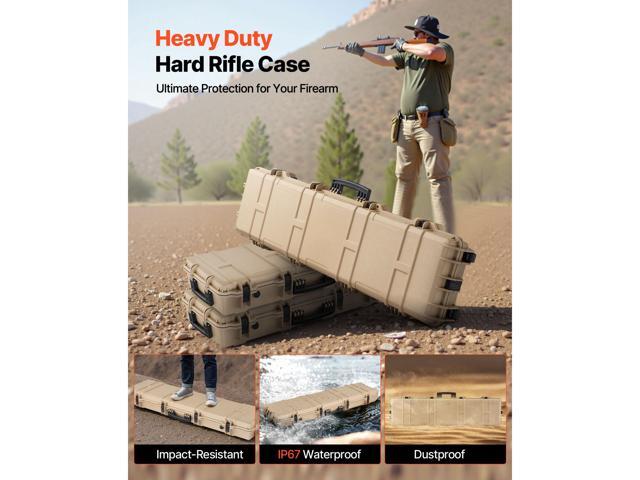 Hard Rifle Case, Lockable Rifle Case with Pre-cut Foams, 50 in Movable Gun Storage with Wheels, IP67 Waterproof & Dustproof Pistol Storage for...