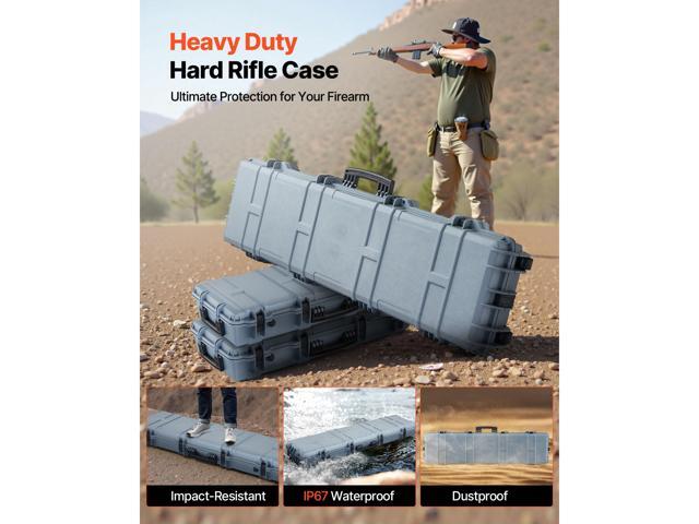 Hard Rifle Case, Lockable Rifle Case with Pre-cut Foams, 50 in Movable Gun Storage with Wheels, IP67 Waterproof & Dustproof Pistol Storage for...
