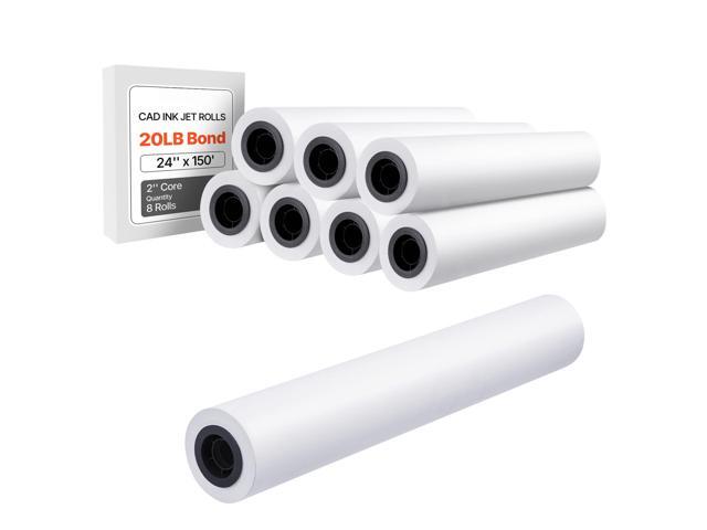 Wide Format Paper, 24 in x 150 ft Plotter Roll, 8 Rolls CAD Bond Rolls with 2 in Core, 20 LB Bond Paper Rolls, Ideal for CAD Drawings, Engineering...