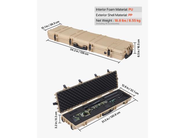Hard Rifle Case, Lockable Rifle Case with Pre-cut Foams, 50 in Movable Gun Storage with Wheels, IP67 Waterproof & Dustproof Pistol Storage for...