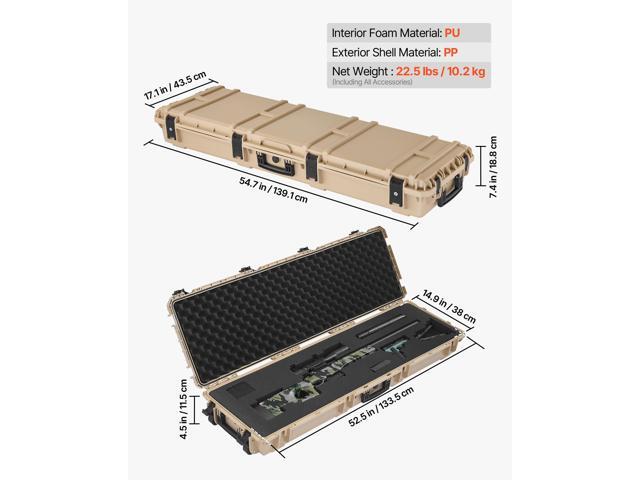 Hard Rifle Case, Lockable Rifle Case with Pre-cut Foams, 52 in Gun Storage with Wheels, Heavy Duty IP67 Waterproof & Dustproof Pistol Storage Cases...