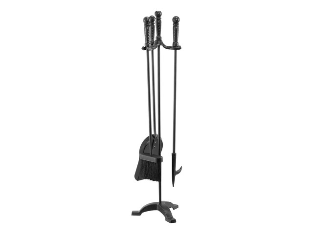 Fireplace Tool Set, 4 PCS Fire Tool Set and Holder with Three-Prong Stand, Ash Shovel, Brush, Fire Place Poker, Wrought Iron Fireplace Accessories...