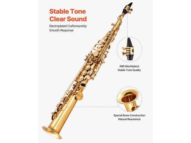 Straight Soprano Saxophone, B Flat, Brass Saxophone Beginner Kit with Carrying Case, Mouthpiece, Cleaning Cloth Rod, Gloves, Neck Strap, 23 Keys...