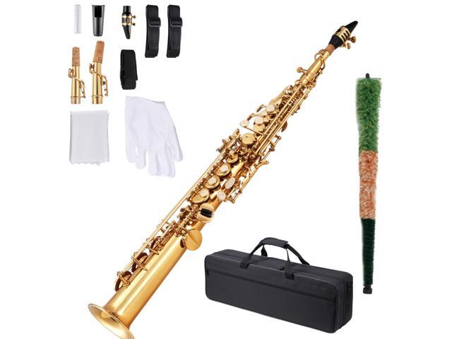 Straight Soprano Saxophone, B Flat, Brass Saxophone Beginner Kit with Carrying Case, Mouthpiece, Cleaning Cloth Rod, Gloves, Neck Strap, 23 Keys...