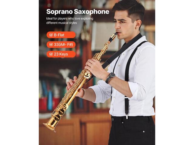 Straight Soprano Saxophone, B Flat, Brass Saxophone Beginner Kit with Carrying Case, Mouthpiece, Cleaning Cloth Rod, Gloves, Neck Strap, 23 Keys...