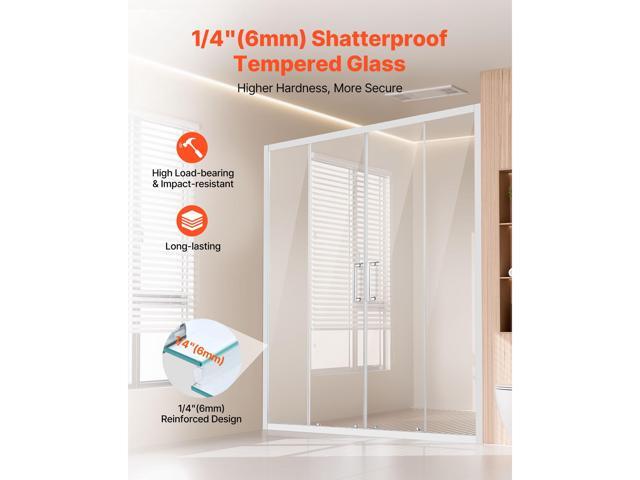 Semi-frameless Shower Door, 57.8-59 W x 70 H in, Double Sliding Glass Door with 1/4 in(6mm) Clear Tempered Glass, Waterproof Shatterproof NANO...