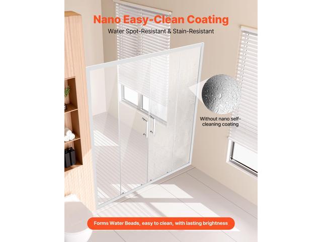 Semi-frameless Shower Door, 57.8-59 W x 70 H in, Double Sliding Glass Door with 1/4 in(6mm) Clear Tempered Glass, Waterproof Shatterproof NANO...